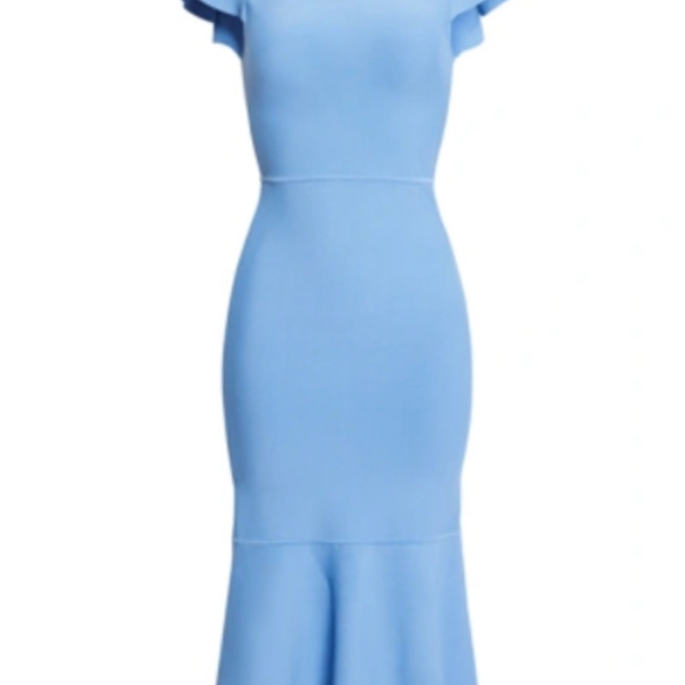Elegant Blue Ruffle Sleeve Dress